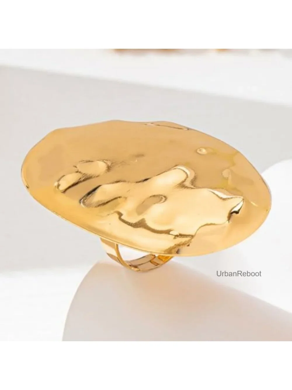 Large Gold Oval Pleated Statement Ring Women Chunky Retro Jewelry